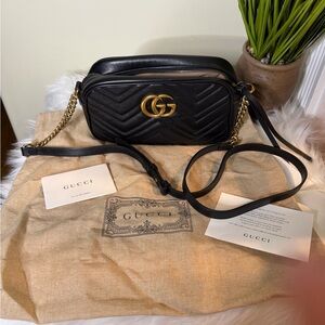 Gucci Black Quilted Crossbody Bag with Gold Hardware